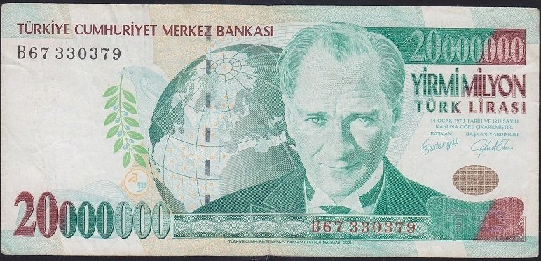 7.EMİSYON 20 000 000 LİRA B67 330379 ÇOK TEMİZ