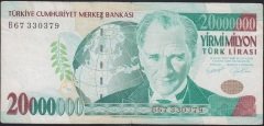 7.EMİSYON 20 000 000 LİRA B67 330379 ÇOK TEMİZ