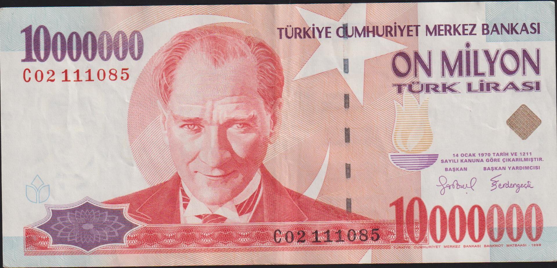 7.Emisyon 10 000 000 Lira C02 111085 Çok Çok Temiz+