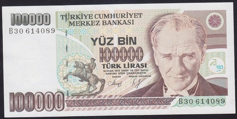 7.EMİSYON 1.TERTİP 100000 LİRA B30 614089 ÇİLALTI ÇİL