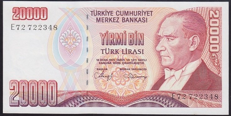 7.EMİSYON 1.TERTİP 20000 LİRA E72 722348 ÇİLALTI ÇİL