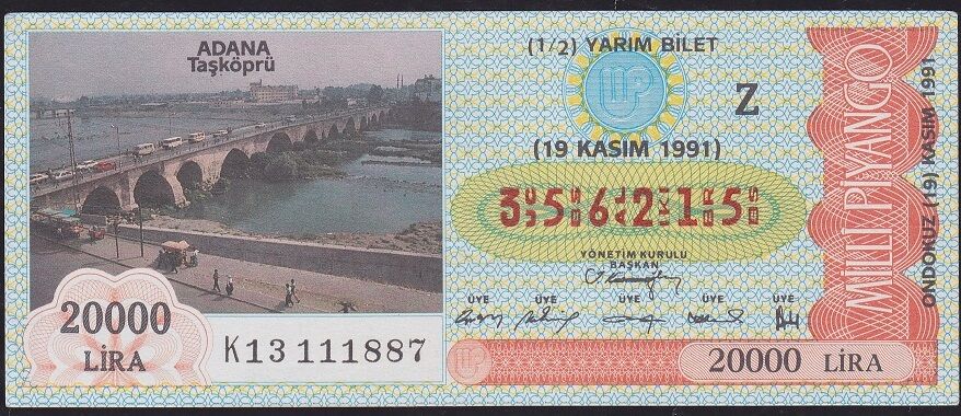 1991 19 Kasım Yarım Bilet - Z Serisi - Adana