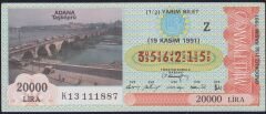 1991 19 Kasım Yarım Bilet - Z Serisi - Adana