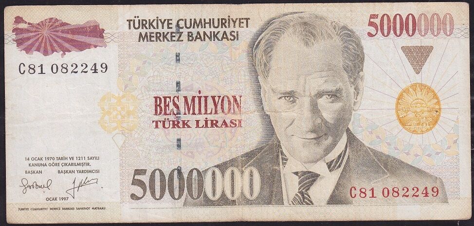 7.Emisyon 5 000 000 Lira C81 082249 Çok Temiz