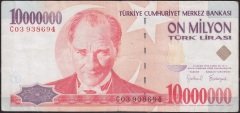 7.Emisyon 10 000 000 Lira C03 938694 Çok Temiz