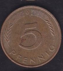 Almanya 5 Pfennig 1991 D