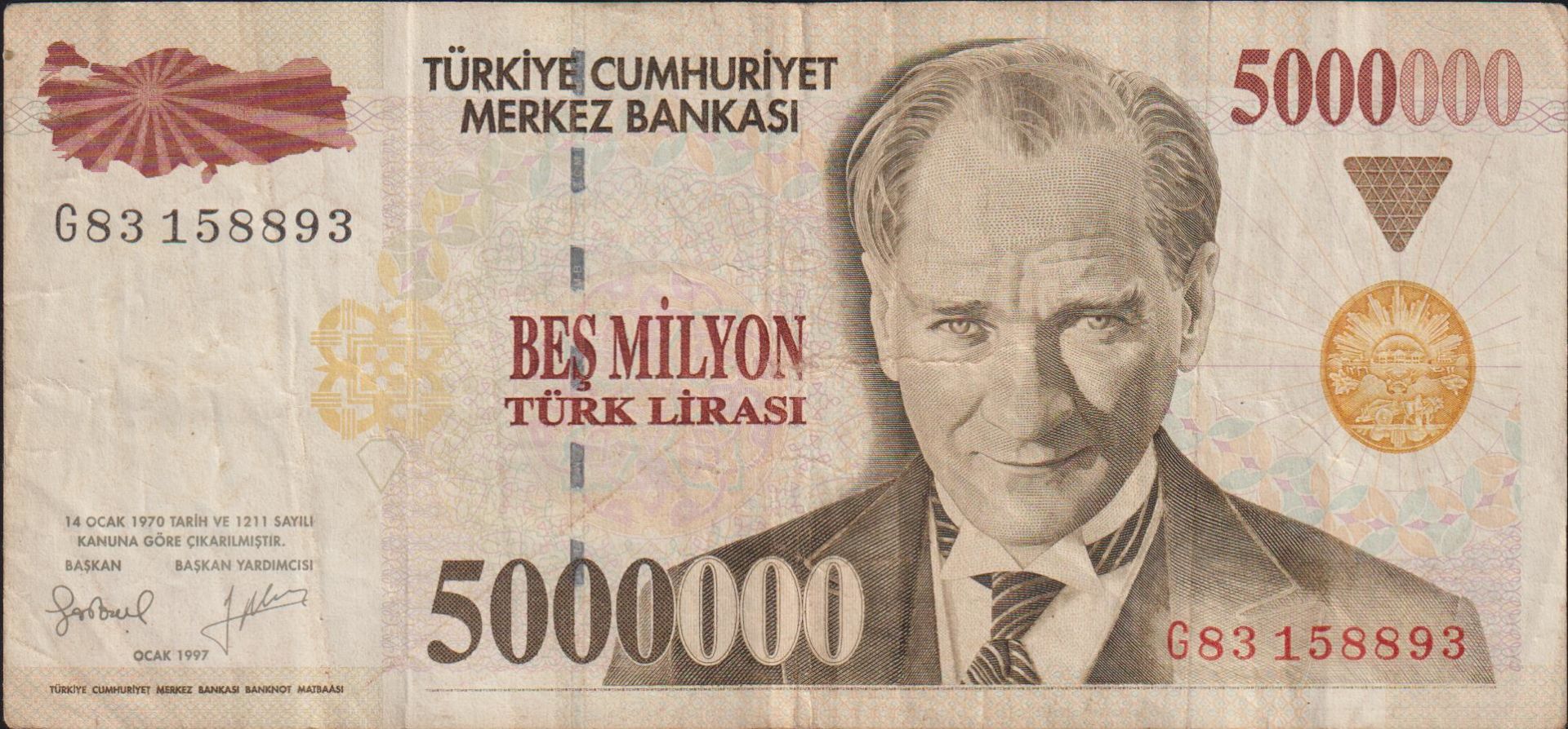 7.Emisyon 5 000 000 Lira G83 158893 Çok Temiz