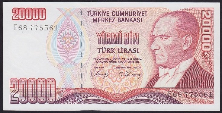 7.EMİSYON 1.TERTİP 20000 LİRA E68 775561 ÇİL