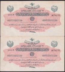Reşat 1/2 Lira 22 Aralık 1331 Seri A 754132-33 Seri Takipli Çilaltı Çil