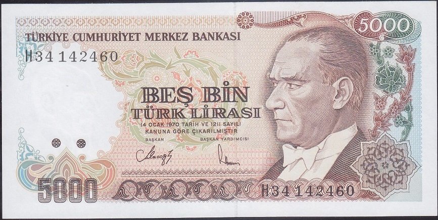 7.Emisyon 4.Tertip 5000 Lira H34 142460 Çilaltı Çil
