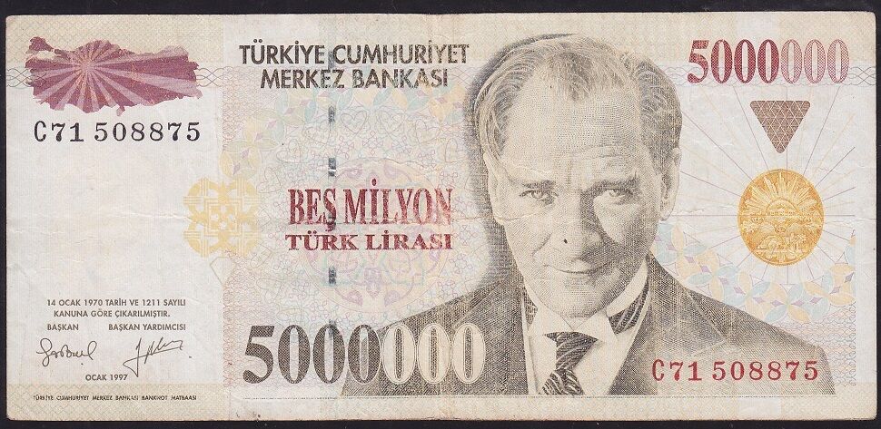 7.Emisyon 5 000 000 Lira C71 508875 Çok Temiz