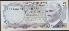 6.Emisyon 2.Tertip 5 Lira K63 190463 Çok Çok Temiz+