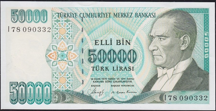 7.Emisyon 1.Tertip 50000 Lira I78 090332 Çilaltı Çil