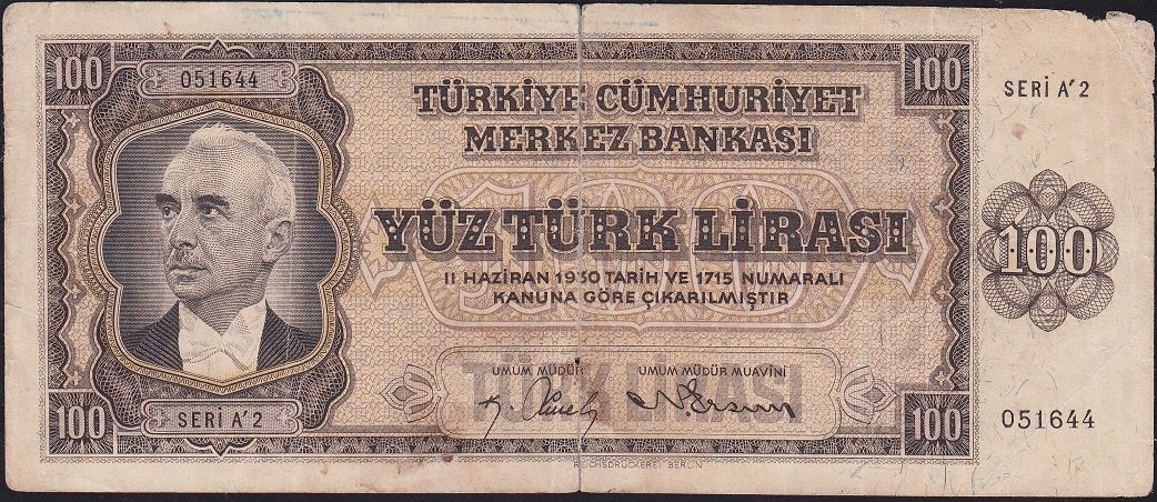 3.Emisyon 100 Lira A2 051644 Haliyle
