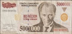 7.Emisyon 5 000 000 Lira G86 604651 Çok Temiz+