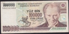 7.EMİSYON 1.TERTİP 100000 LİRA A64 342683 TEMİZ