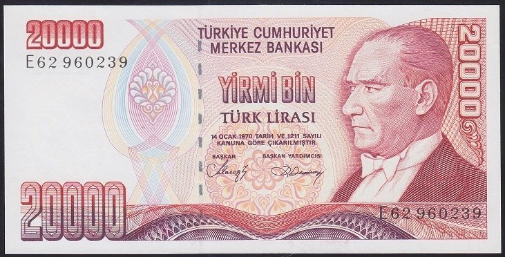 7.EMİSYON 1.TERTİP 20000 LİRA E62 960239 ÇİL