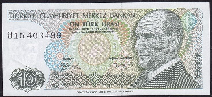 7.Emisyon 1.Tertip 10 Lira B15 403499 Çil