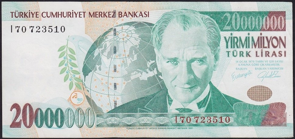 7.Emisyon 20 000 000 Lira I70 723510 Çok Temiz+
