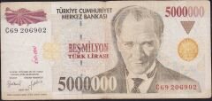 7.Emisyon 5 000 000 Lira C69 206902 Çok Temiz