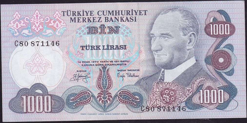 6.Emisyon 2.Tertip 1000 Lira C80 871146 Çok Çok Temiz+