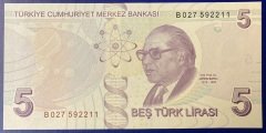 9.Emisyon 2.Tertip 5 Lira B027 592211 Çil