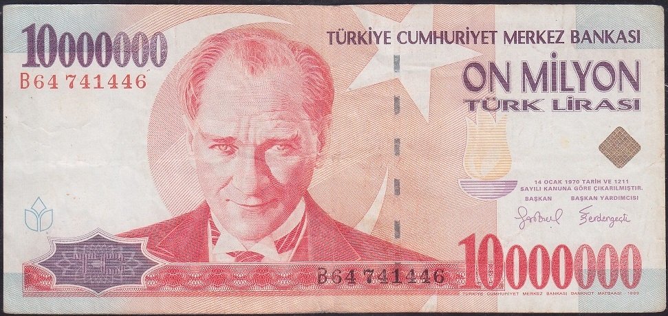 7.Emisyon 10 000 000 Lira B64 741446 Çok Temiz