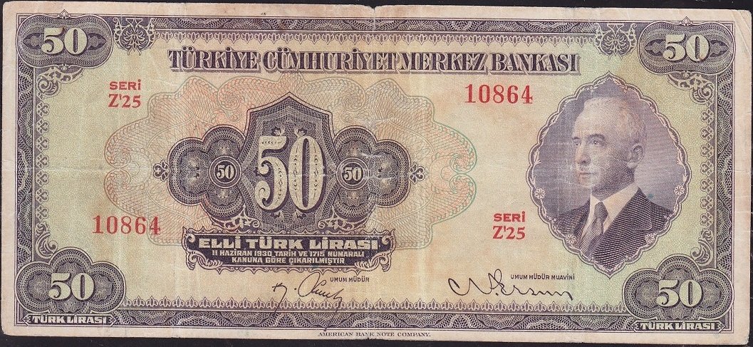 3.Emisyon 1.Tertip 50 Lira Z'25 10864 Temiz