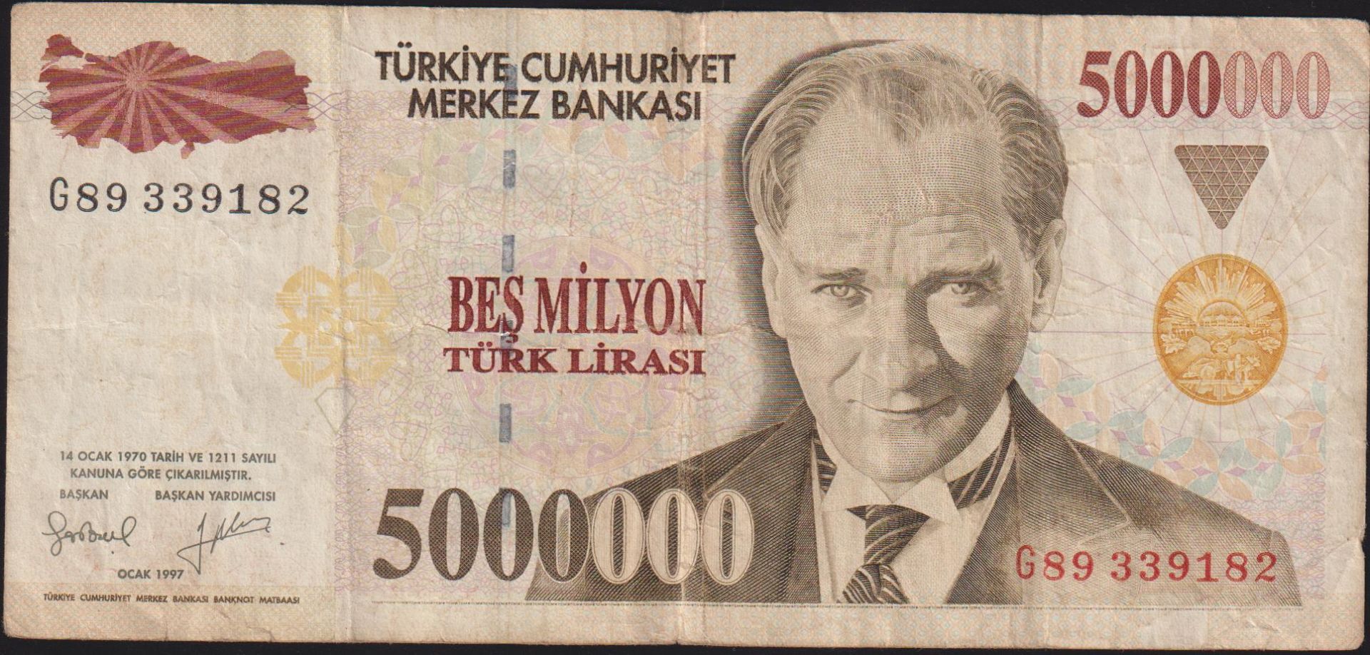7.Emisyon 5 000 000 Lira G89 339182 Çok Temiz