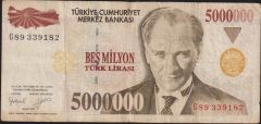 7.Emisyon 5 000 000 Lira G89 339182 Çok Temiz