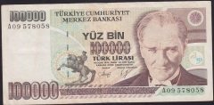 7.EMİSYON 1.TERTİP 100000 LİRA A09 578058 ÇOK TEMİZ