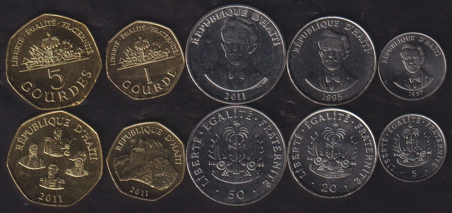 Haitİ 5 Parça Madeni Para Seti Çil 5 20 50 Cents 1 5 Gourdes 1995 2011,
