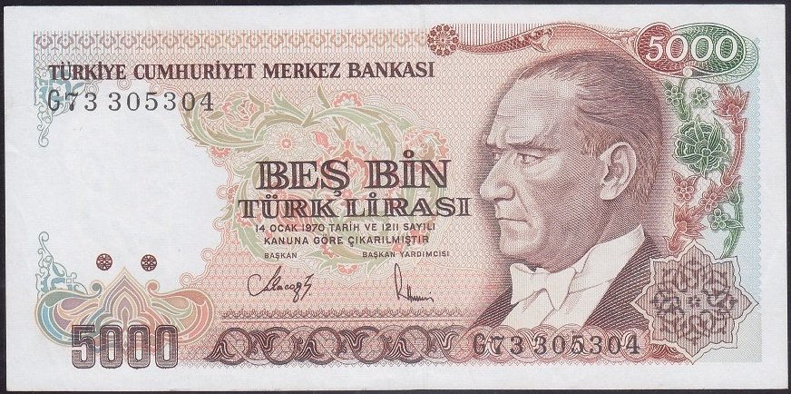 7.Emisyon 4.Tertip 5000 Lira G73 305 304  Ççt Çilaltı Merdiven seri