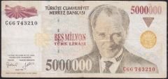 7.Emisyon 5 000 000 Lira C66 743210 Çok Temiz