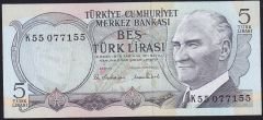 6.Emisyon 2.Tertip 5 Lira K55 077155 Çil