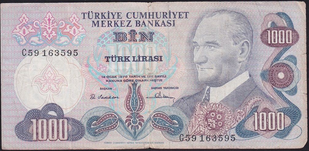 6.Emisyon 1.Tertip 1000 Lira C59 163595 Temiz