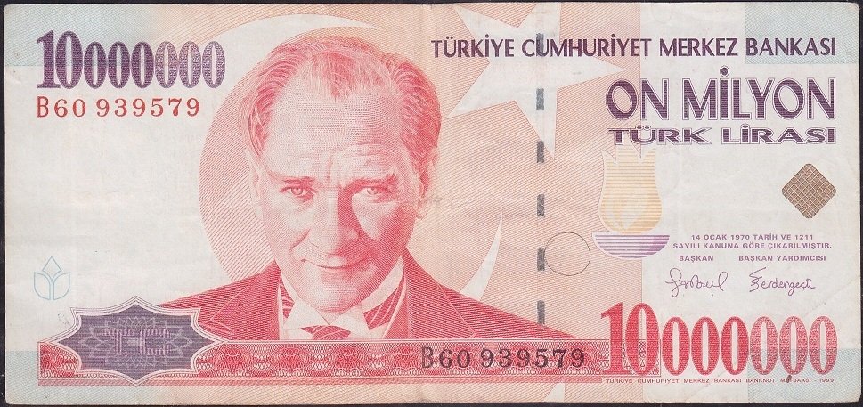 7.Emisyon 10 000 000 Lira B60 939579 Çok Temiz
