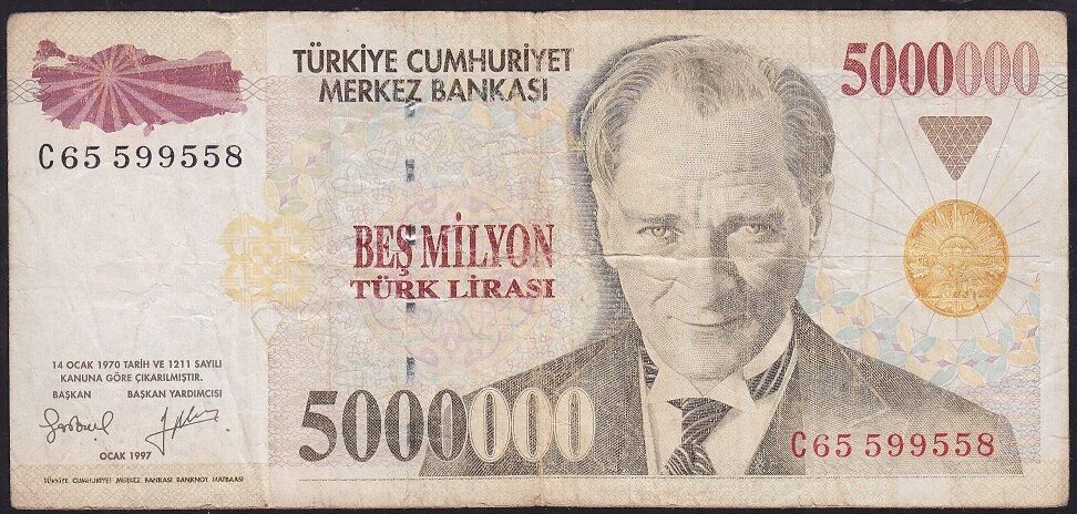7.Emisyon 5 000 000 Lira C65 599598 Çok Temiz