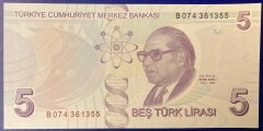 9.Emisyon 2.Tertip 5 Lira B074 361355 Çil