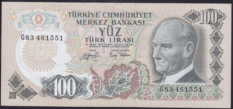 6.EMİSYON 2.TERTİP 100 LİRA G83 461551 ÇİLALTI