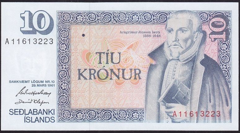 İzlanda 10 Kronur 1961 Çil Pick 48a