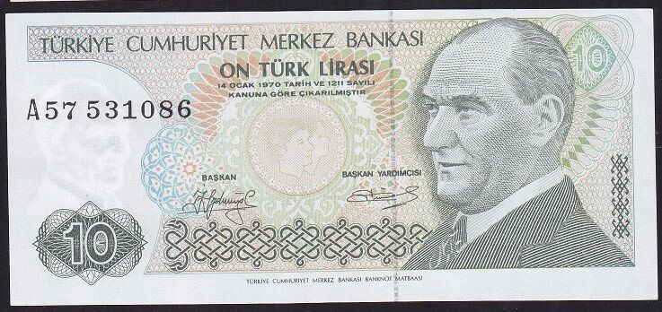7.Emisyon 1.Tertip 10 Lira A57 531086 Ççt Çilaltı