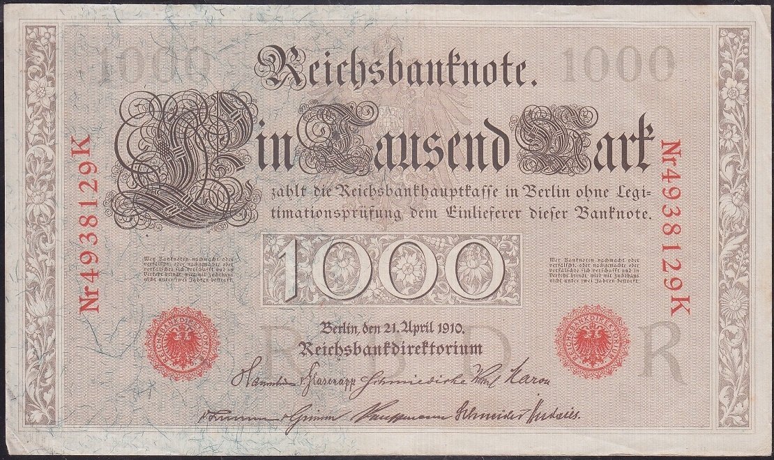 Almanya 1000 Mark 1910 Çok Çok Temiz +