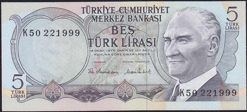 6.Emisyon 2.Tertip 5 Lira K50 221999 Çil