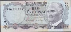 6.Emisyon 2.Tertip 5 Lira K50 221999 Çil