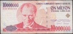 7.Emisyon 10 000 000 Lira A30 793214 Çok Temiz