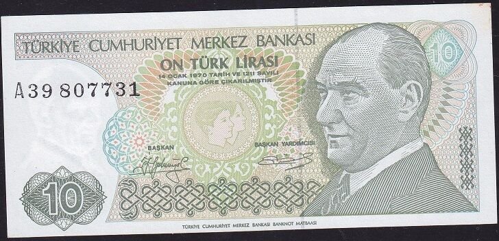 7.Emisyon 1.Tertip 10 Lira A39 807731 Çilaltı Çil