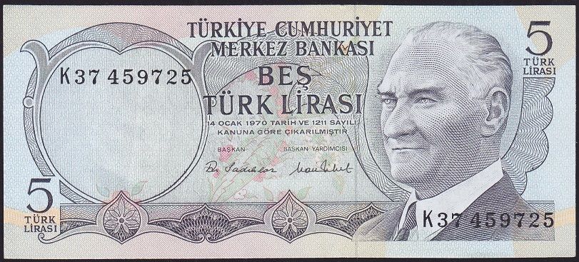 6.Emisyon 2.Tertip 5 Lira K37 459725 Çilaltı Çil