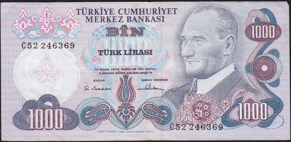6.Emisyon 1.Tertip 1000 Lira C52 246369 Çok Temiz+