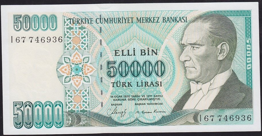 7.Emisyon 1.Tertip 50000 Lira I67 746936 Çilaltı Çil